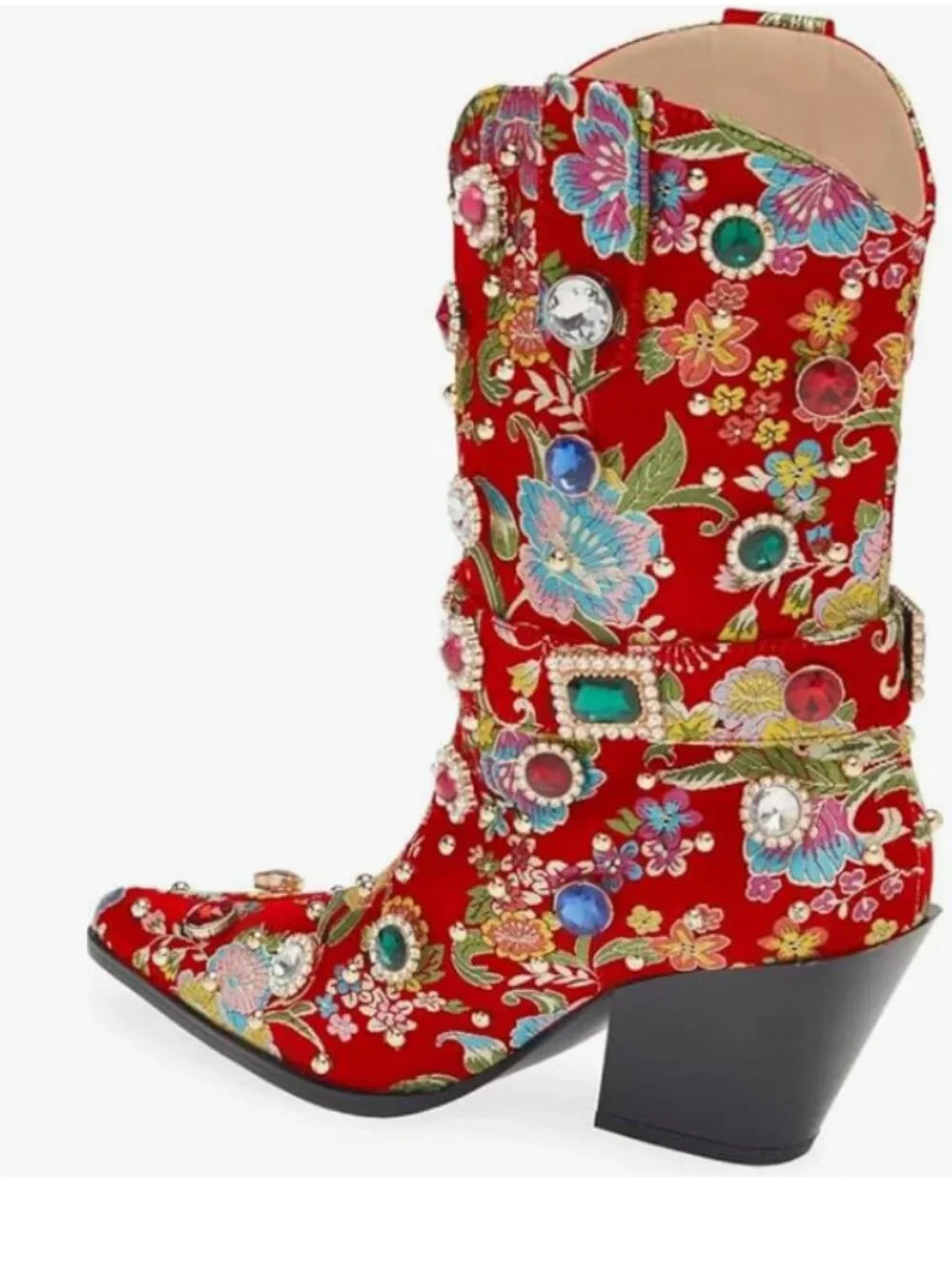 Rhinestone Mid Calf Pointed Boots - Picture 7 of 7